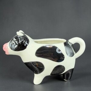 Boston Warehouse Ceramic Cow Creamer Black White Spotted Farmhouse Pitcher BW